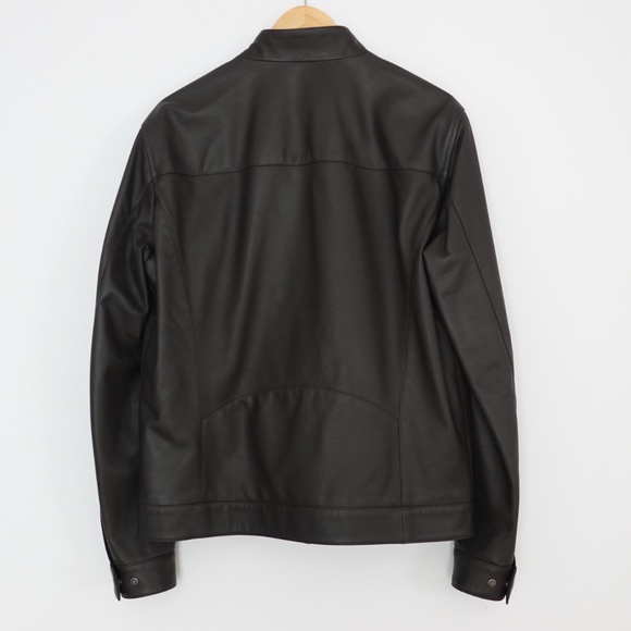 New with Tags Canali Matte Leather Biker/Bomber Jacket Size 52 Italy=US L - Picture 6 of 14